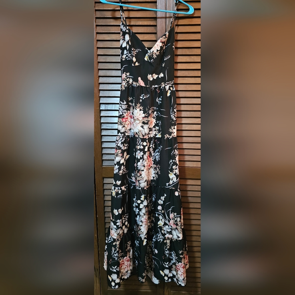 Black Floral Tie-Back Maxi Dress | Romantic Boho Chic